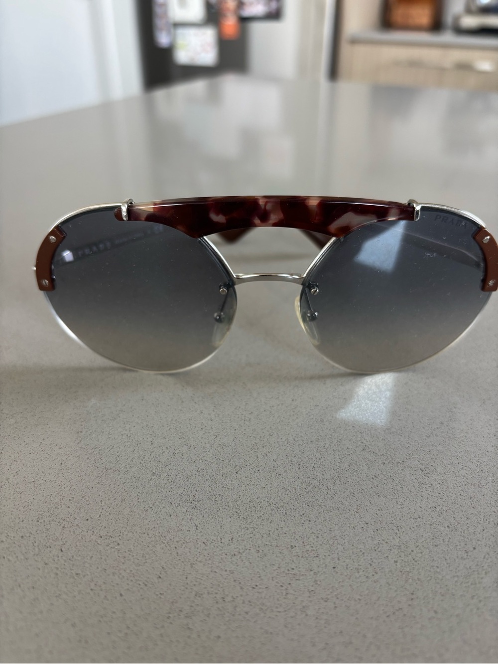 Prada Round Gradient Sunglasses with Tortoiseshell Brow Bar - Women